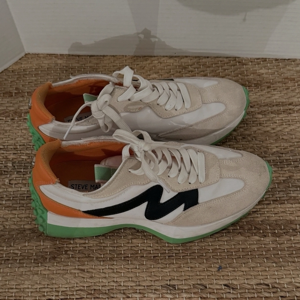Steve Madden Beige White Orange Green Accent Sneakers